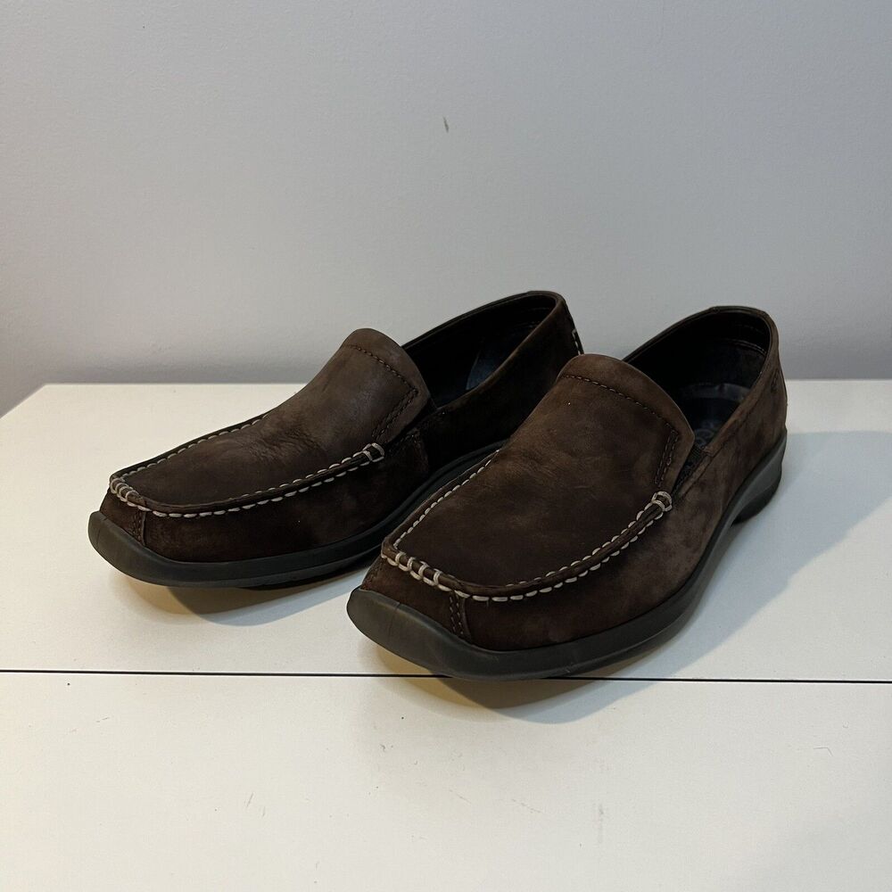 ECCO Women's Brown Suede Slip‎ On Loafers Square Toe Shock Lite Comfort Size 37